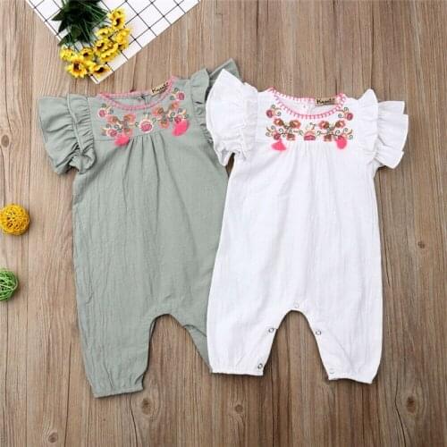 2019 Toddler Newborn Infant Baby Girl Romper Summer Ruffle Floral Short Sleeve O-Neck Outfit Clothes Cotton Costume Clothing