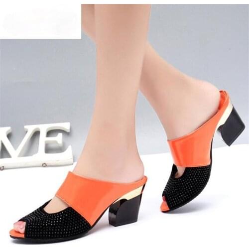 2020 Fashion Women Summer Patent Leather Sandals Sexy Peep Toe Cut Out High Heels Flip Flops Female Party Shoes Woman