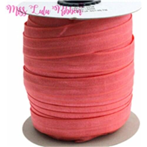 5/8"16mm solid color matt fold over elastic ribbon watermelon foe ties headwear hair bows gift wrap decoration crafts 50yards