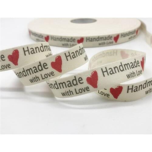 5Yards 10/15/25mm Cotton Ribbon Printed Handmade With Love Ribbon Handmade Design For Sewing Fabric Christmas Decoration