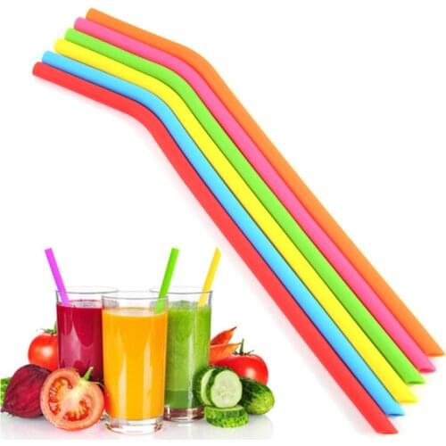 6Pcs Reusable Silicone Drinking Straws Set, Long Flexible Straws with Cleaning Brushes for 20 oz Tumbler Bar Party Straws