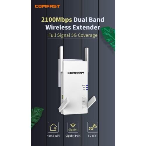 AC2100 Wireless Repeater Router 2.4G / 5G Dual Frequency Gigabit Wifi Extender Long Coverage External Wi-fi Signal Amplifier