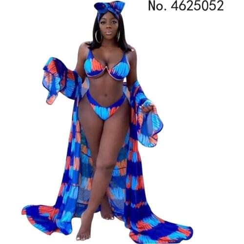African Clothes for Women Summer African Women Sexy Printing Three Pieces Sets African Suit