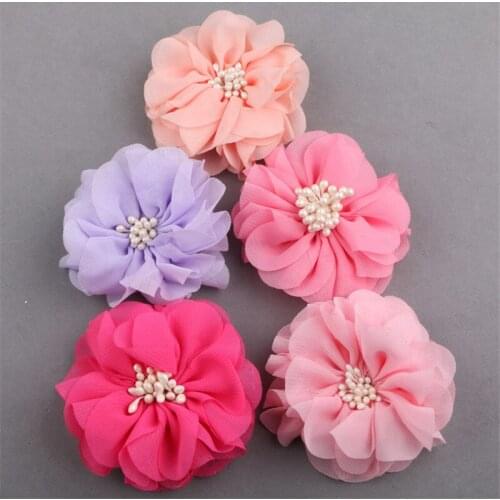 Free Shipping 10PCs 30PCs Handmade Chiffon Fabric Flower Patch 60MM Floral Button Patch Sticker Craft Fit Girls Hair Jewelry DIY