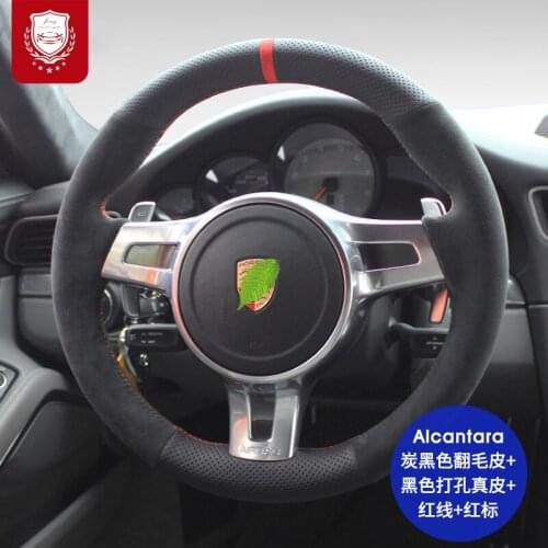 For Porsche Macan Cayenne taycan panamra 718 Macan Cayenne 971 9YA 911Real Alcantara steering wheel cover Auto parts Grip Cover