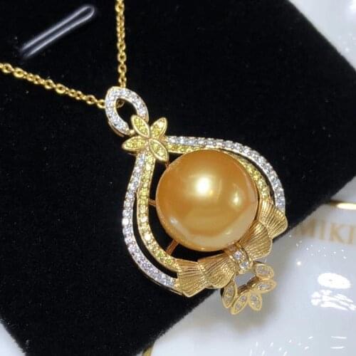 D315 Fine Jewelry 925 Sterling Silver 12-13mm Natural Fresh Water Golden Pearl Pendants Necklaces for Women FIne Pearls Pendants