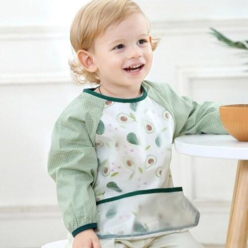 Baby Self Feeding Bibs Cute Cartoon Baby Waterproof Sleeved Bibs Infant Eating Children Long Sleeve Apron Baby Feeding Bibs