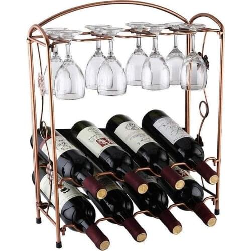 Elegant Metal Countertop Wine Glass Drying Folding Rack Stand Hold 8 Bottles with 4 Slots Wines Glasses