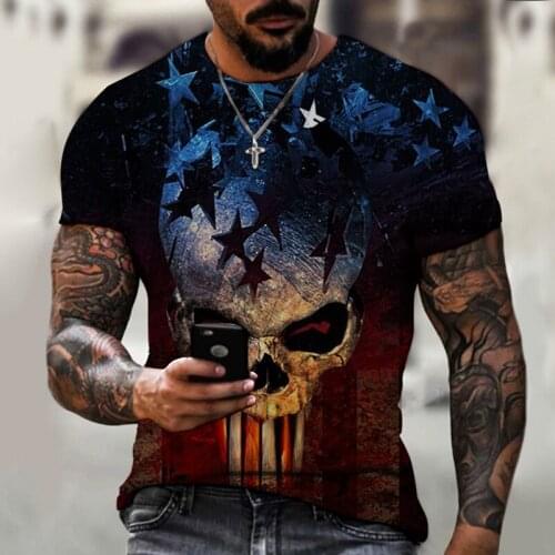 American Street Fashion Fashion Mens Short Sleeve T-shirt Latest Design Skull Style Short Sleeve 3d Printed T-shirt Tees