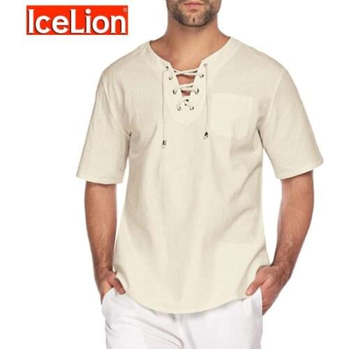 Icelion 2021 Men T Shirt Summer Mesh Stitching Men Short Sleeve Casual Shirts For Men Lacing Solid T Shirt Slim Fit Short Sleeve