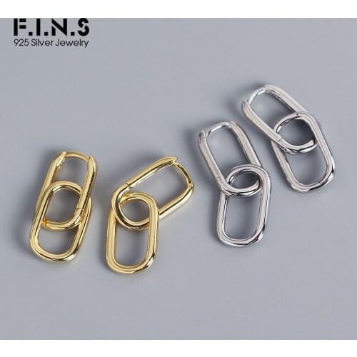 F.I.N.S Minimalist Fine Jewelry 925 Sterling Silver Oval Drop Earrings Simple Geometry Metallic Style Detachable Hoops Earrings