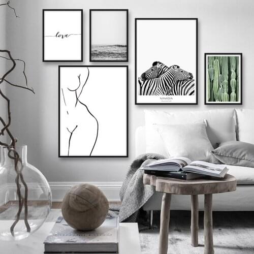 Cactus Zebra Animal Posters and Prints Women Body Lines Canvas Art Painting Wall Art Love Decorative Picture For Living Room