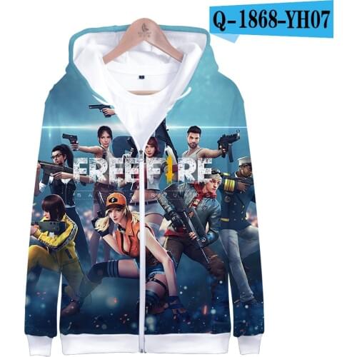 Mens Zipper Hooded jacket Free Fire Game Sweatshirt Funny Harajuku Clothes Boy/Girl Coat Free Fire Hip Hop 3D Print Kids Size