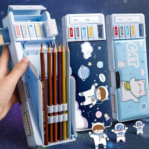 Multifunctional deformation cute pencil case large capacity creative school stationery cartoon pencil case plastic pencil bag