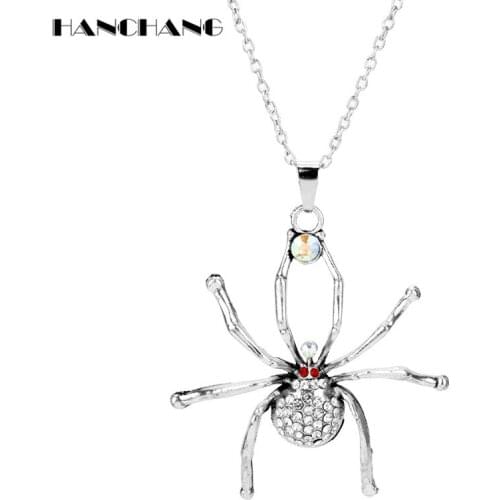 HANCHANG Woman Fashion Jewelry Rhinestones Spider Necklace Choker Necklace Luxurious collares bijoux femme
