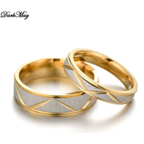 DarkMag Titanium Steel Lovers Couple Rings Gold Wave Pattern Wedding Promise Ring For Women Men Engagement Jewelry