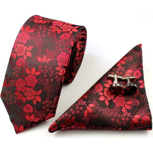 GUSLESON 2017 Mans Tie Floral 100% Silk Jacquard Necktie Gravata Corbatas Hanky Cufflinks Tie Set for Men Formal Wedding Party