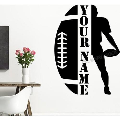 Ball Football Wall Decal Nursery Baby Boy Name Custom Wall Sticker Football Player Stickers for Bedroom Wall Decoration B145