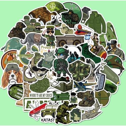 50pcs Military series Stickers On Laptop Car Phone Motorcycle Luggage Decor PVC Waterproof Sticker