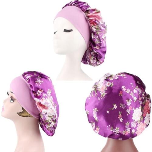 New Elegant Women Silk Night Sleep Cap Hair Bonnet Hat Head Cover Satin Wide Adjust Elastic Band