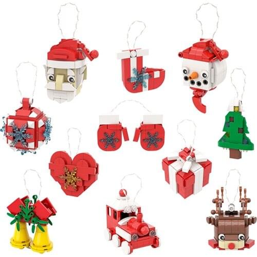 2021new Christmas Tree Elk Gift Bell Decoration Santa Hat Friends Park Winter Village Train Building Blocks Santa Toys Gifts