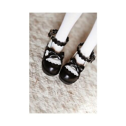 BJD doll shoes suitable for fashion rural lace bowknot 1/31/4 size dress shoes buckles round head black brown and white color