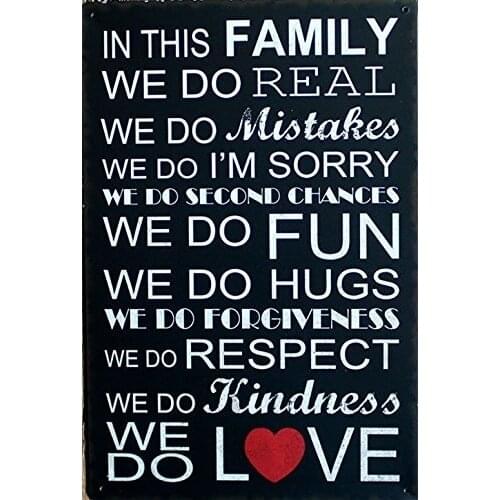 Family Rule Tin Sign Metal Tin Sign Poster Style Wall Art Decor 20x30 Cm