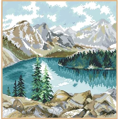 Lake Under The Snow Mountain Pattern Cross Stitch Kits Printed Canvas Embroidery Sets 11CT 14CT DIY Handmade Needlework Painting