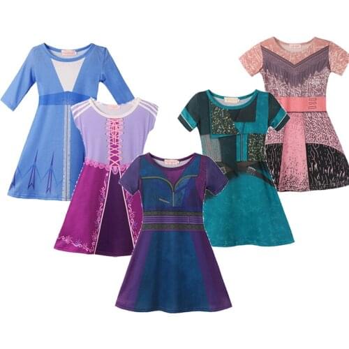 Girls 3D Printing1 2 3 Mal Uma Evie Audrey Dresse For Girls Summer Casual Clothing Fashion Princess Costume 4-12 Years