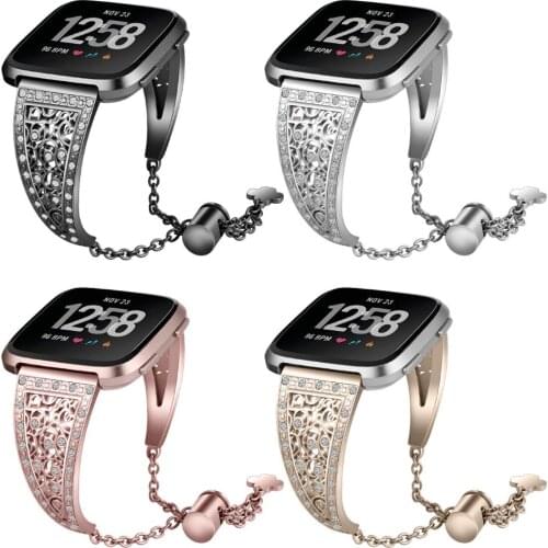 Stainless Steel Strap Fashion Replacement Rhinestone Metal Watch Band Wrist Strap For Fitbit Versa Smart Watch Bracelet Straps