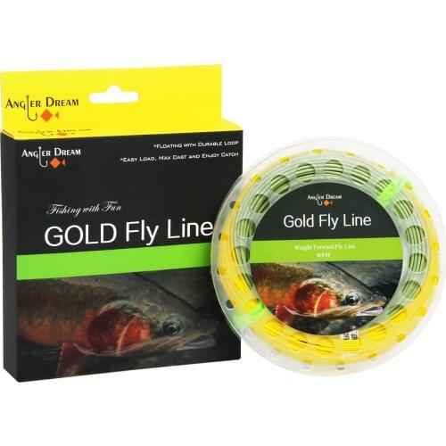 Gold Floating Fly Line WF2F 3F 4F 5F 6F 7F 8F 9F 100FT Fly Fishing Line With Two Welded Loops