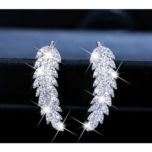 High Quality Personality Leaf Shaped Crystal Stud Earrings For Women Full Rhinestone Leaves Statement Ear Jewelry