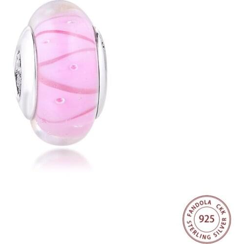 CKK Genuine 925 Sterling Silver Rose Blue White Looking Glass Charms Beads For Jewelry Making Fits Europe Charm Bracelets Bijoux