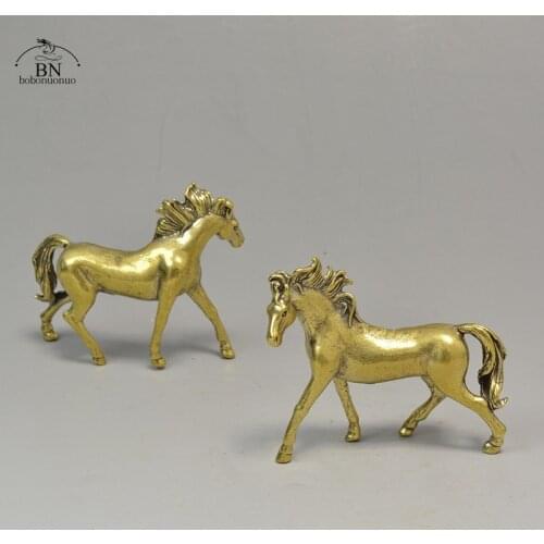 Pure Copper 12Zodiac Solid Horse Feng Shui Ornaments Vintage Bronze Running Horses Statue Miniatures Figurines Desk Decorations