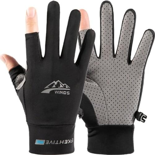 LOOGDEEL Two Finger Cut Ice Silk Cycling Gloves Anti-UV Sunscreen Lightweight Breathable Outdoor Sports Fishing Running Gloves