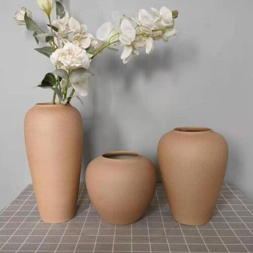 Home Decoration Vintage Chinese Ceramic Vase Nature Color Flower Arrangement Simple Design Coffee Shop Crafts
