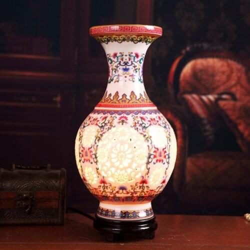 Vintage chinese porcelain ceramic table lamp bedroom living room wedding table lamp Jingdezhen bedroom bedside lamps