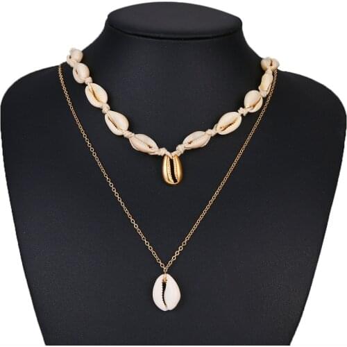 Vintage Multilayer Natural Shell Pendant Necklace Bohemian Women Golden Summer Beach Neck Necklace Jewelry Wholesale
