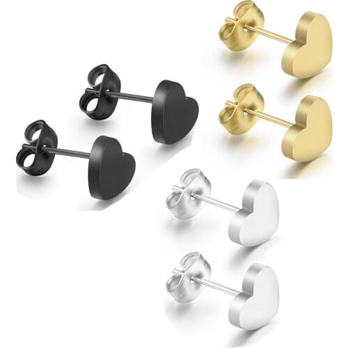 KSRA Vintage Black Stainless Steel Heart Stud Earrings for Women Girls Minimalist Jewelry Accessories Heart Earrings Punk