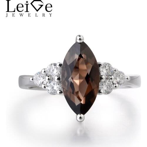 Leige Jewelry Nature Smoky Quartz Engagement Rings Wedding Bands Brown Color Marquise Cut Fine Jewelry Romantic Gifts For Woman