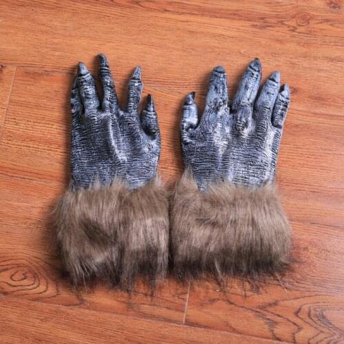 1pair Halloween Werewolves Claw Gloves Hairy Beast Gloves Simulation Wolf Claw Gloves Halloween Festival Party Dress Up Prop