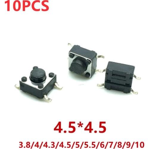 10Pcs 4.5*4.5*3.8/4.3/4.5/5/5.5/6/7/8/9/10(H)mm Panel PCB Momentary Tactile Tact Mini Push Button Switch DIP 4 Pin