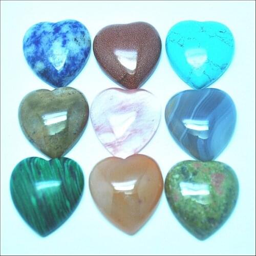 10pcs nature stone cabochons heart shape mix different types of stone jadee turquoisee malachite sodalite agatee unakite 25mm