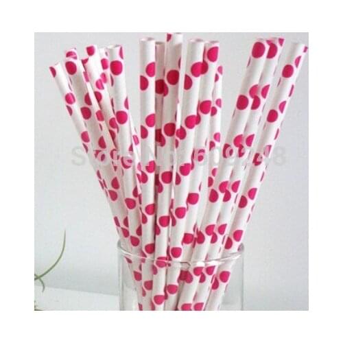 100pcs Mixed Colors Party Deep Pink Polka Dot Paper Straws, Cheap Vintage Bulk Partyware Birthday Paper Drinking Straws