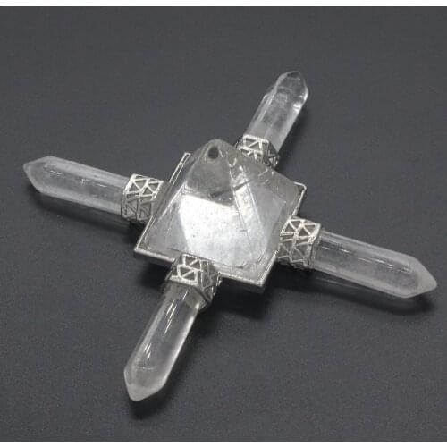 100-Unique Popular Gorgeous Silver Plated Natural Rock Crystal Pyramid Hexagon Energy Emitter Pendant Charm Jewelry