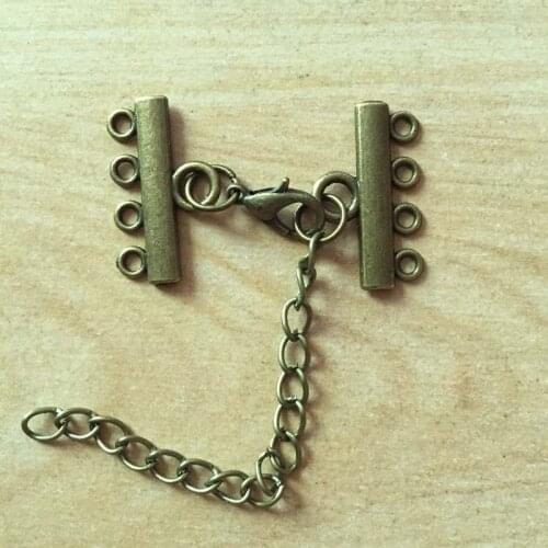 12sets/lot Four Row Clasp Chain Bracelets Antique Bronze Lobster Clasp Extender Chain 22.5x13mm