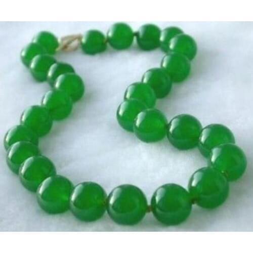 12mm Natural Green Jadeite Gem stone Beaded Necklace 46cm