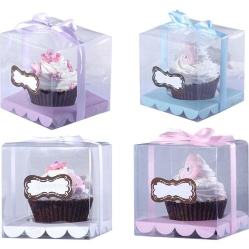 12x Clear Cube Cupcake Boxes Mini Cake Container Xmas Gift Boxes Wedding Favours - White, 9x9x9cm