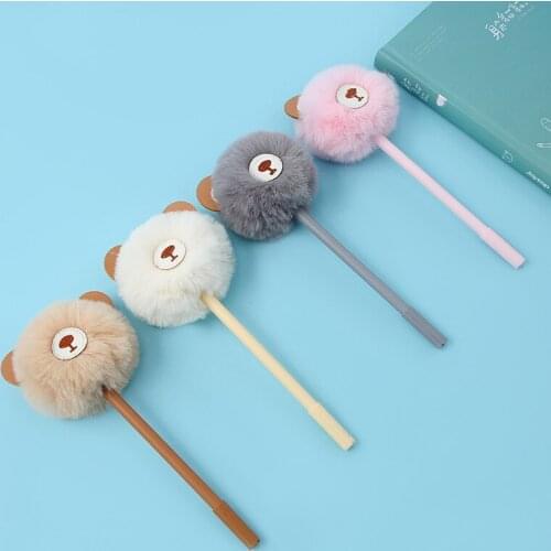 16 pcs/lot Creative Bear Hairball Gel Pen Cute 0.5 mm Signature Pen Promotional Gift Stationery School Supplies