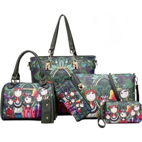 2021 Korean style womens messenger bag PU large composite bags for lady vintage shoulder bag portable big womens tote 6pcs set